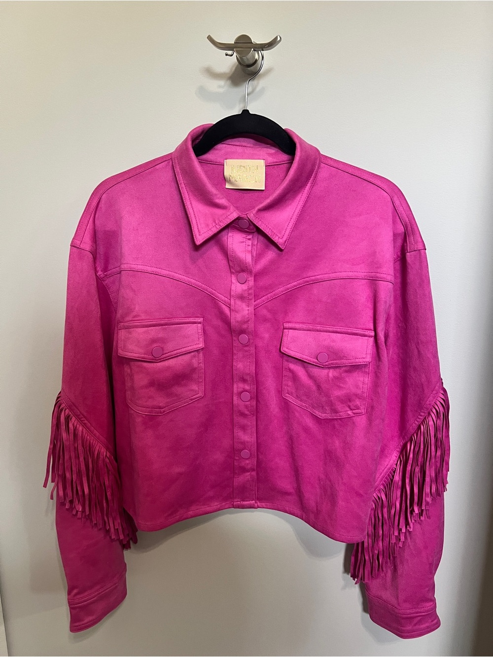 Judith March Hot Pink Faux Suede Fringe Jacket Size L